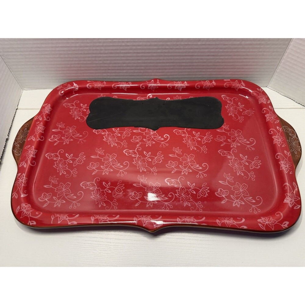 Temp-tation By Tara Presentable Ovenware Serving Plate Red Floral Lace W/ Chalk